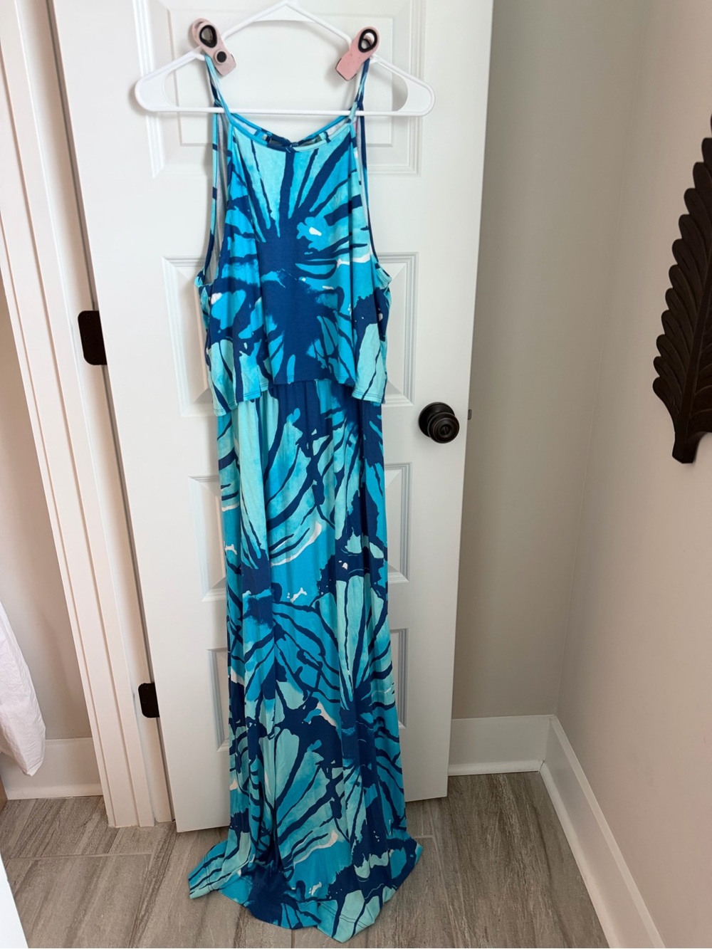 Lilly Pulitzer Levine Maxi Dress Cotton Shell Print Blue White Size Large